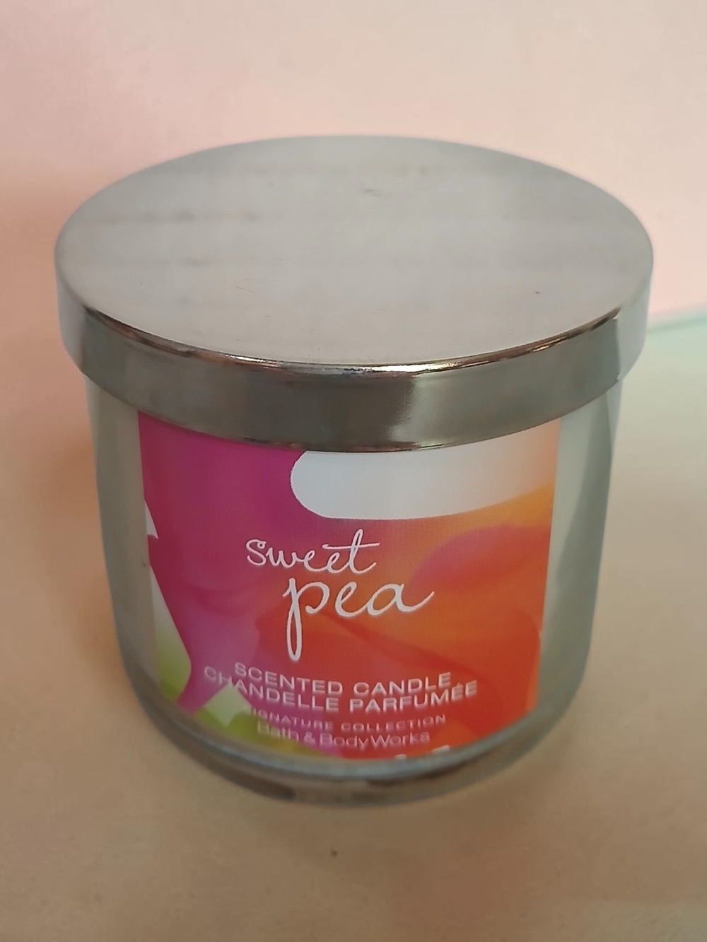 Bath & Body Works Sweet Pea Candle - Pink, Orange, White